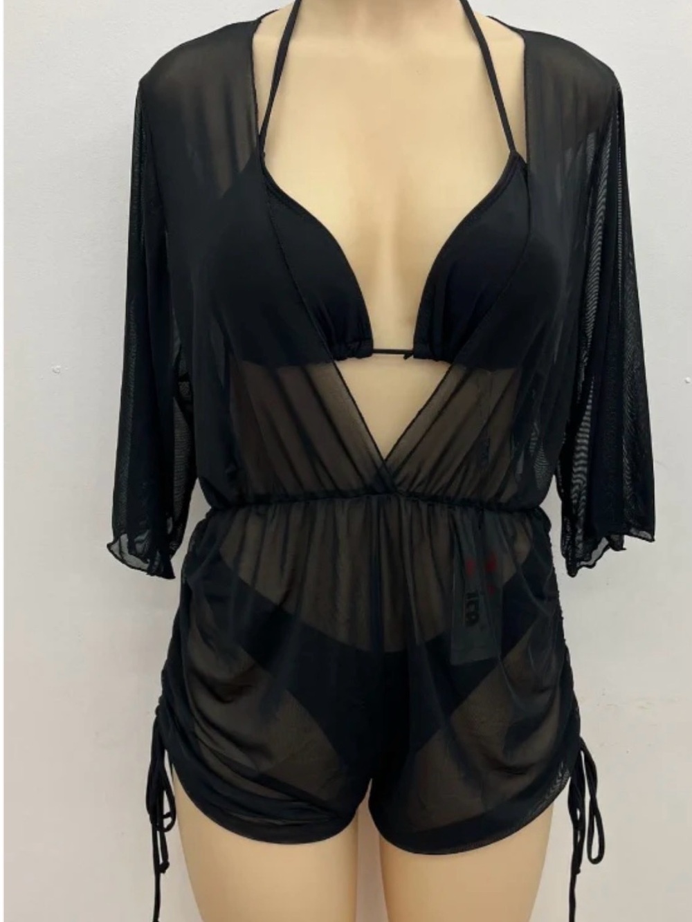 Women’s Black Sheer Mesh Romper Cover-Up set (bikini included)